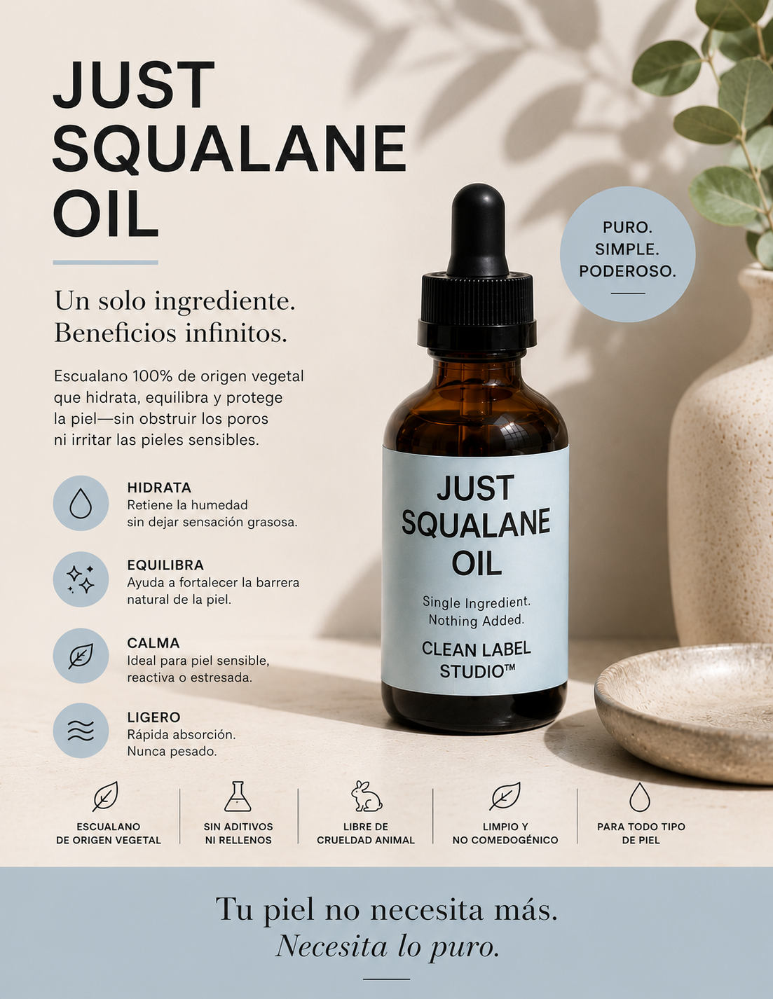 JUST SQUALANE™ – Lightweight Face & Body Oil for Any Skin | Sugarcane-Derived | Non-Comedogenic Skin Softener