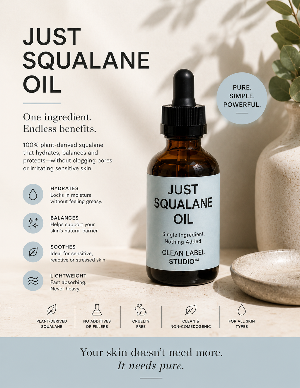JUST SQUALANE™ – Lightweight Face & Body Oil for Any Skin | Sugarcane-Derived | Non-Comedogenic Skin Softener